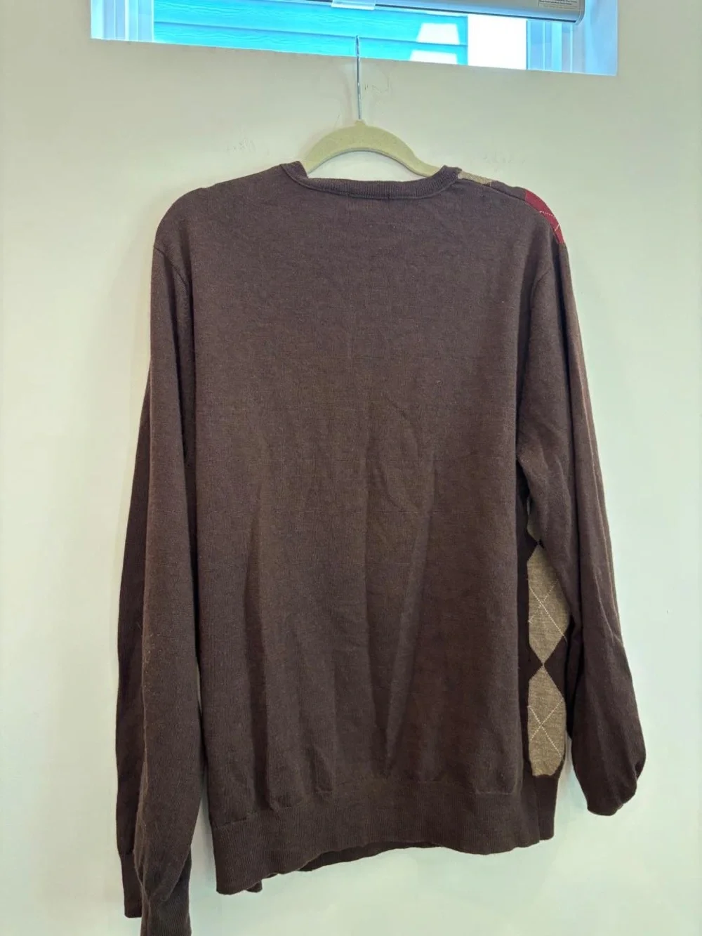 Banana Republic Argyle Merino Wool Sweater V-Neck Brown Plaid Men XL #E04A